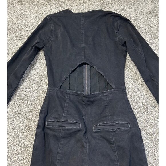 Free People Karly Jumpsuit Night Rider MD Long Sleeve Open Back Flare Leg Denim - Picture 8 of 14